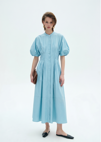 Cotton Midi Shirt Dress in Aqua