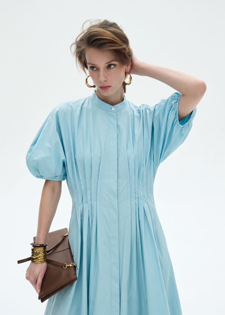 Cotton Midi Shirt Dress in Aqua