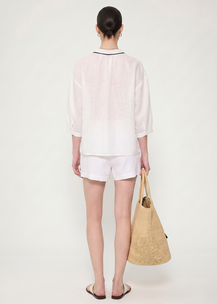 White Linen Shirt with Tassel Strings