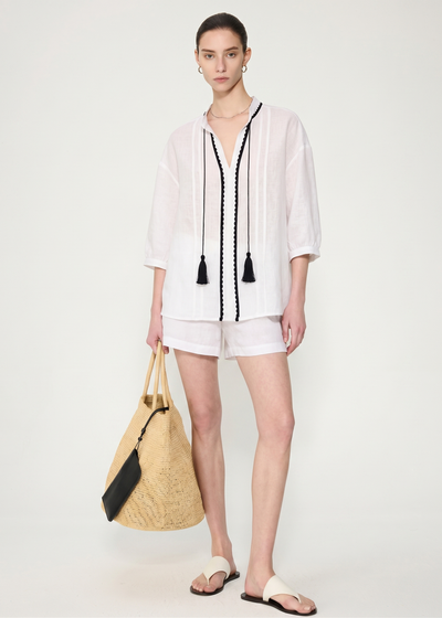 White Linen Shirt with Tassel Strings