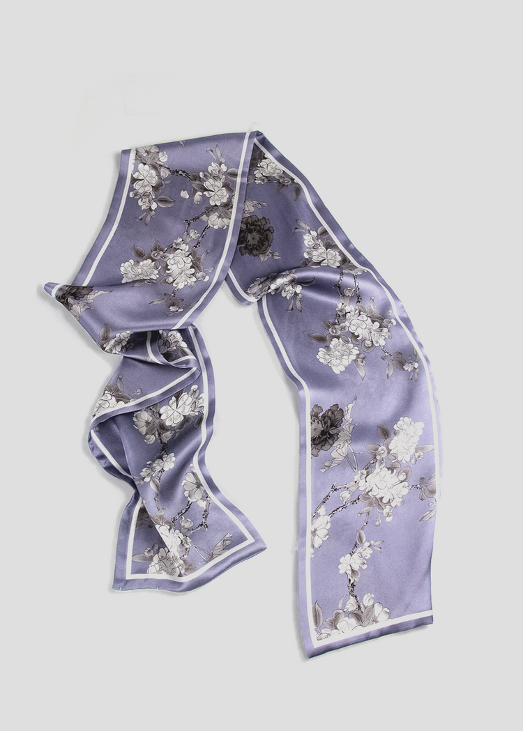 Floral Printed Silk Scarf - Violet