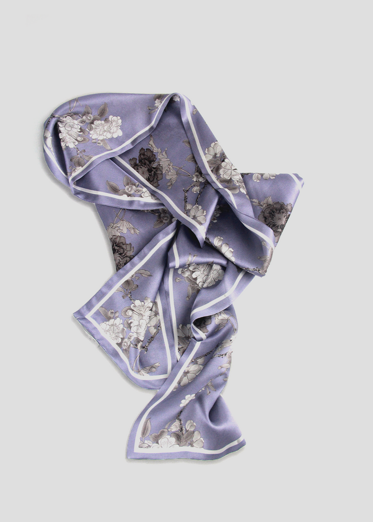 Floral Printed Silk Scarf - Violet