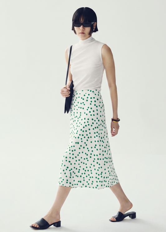 Polka Dot A-Line Midi Skirt