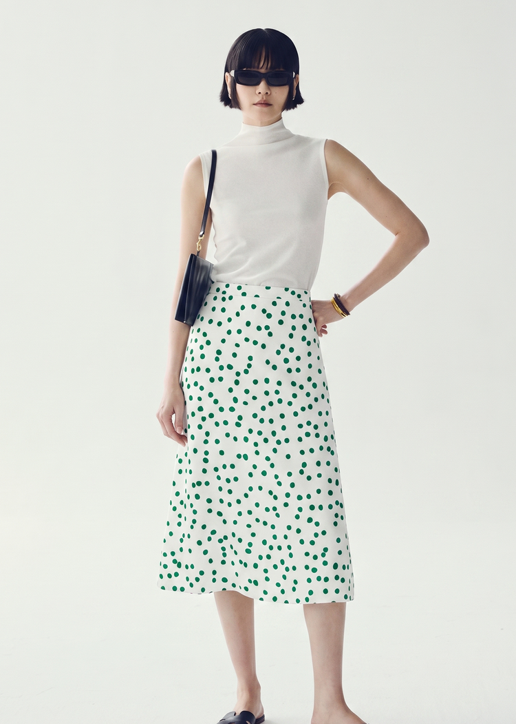 Polka Dot A-Line Midi Skirt