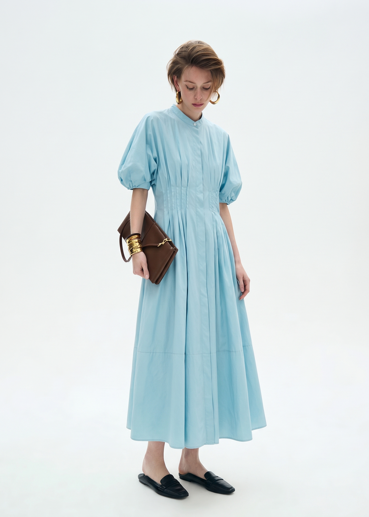 Cotton Midi Shirt Dress in Aqua