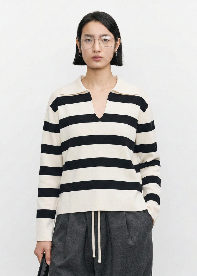 Knit Polo Striped Jumper
