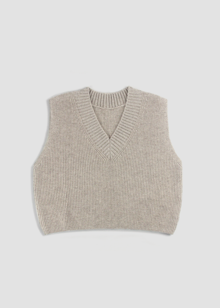 Pure Merino Wool Cropped Vest in Oatmeal