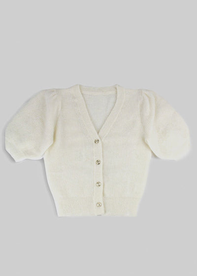 Mohair Blend Hand-Knitted Short Sleeve Top in White