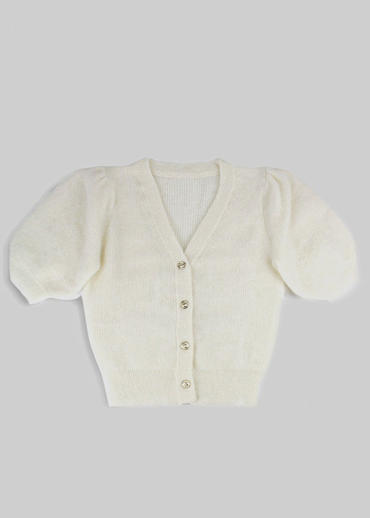 Mohair Blend Hand-Knitted Short Sleeve Top in White