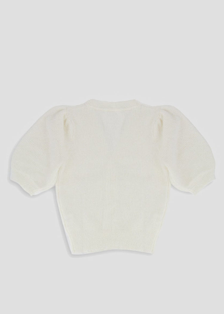 Mohair Blend Hand-Knitted Short Sleeve Top in White