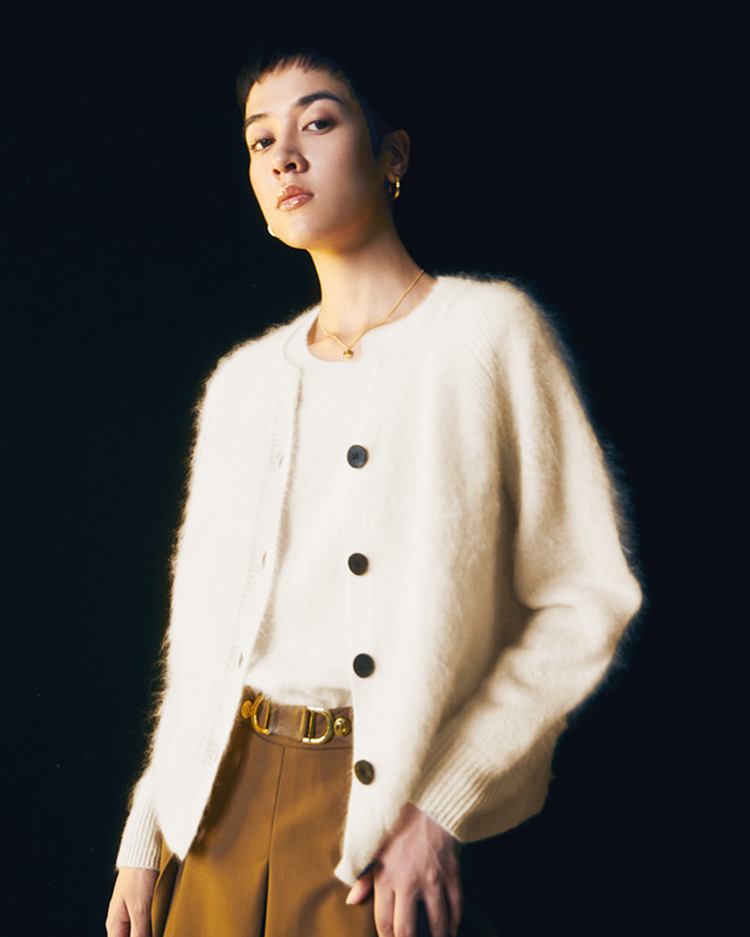 Brushed Cashmere Cardigan - White