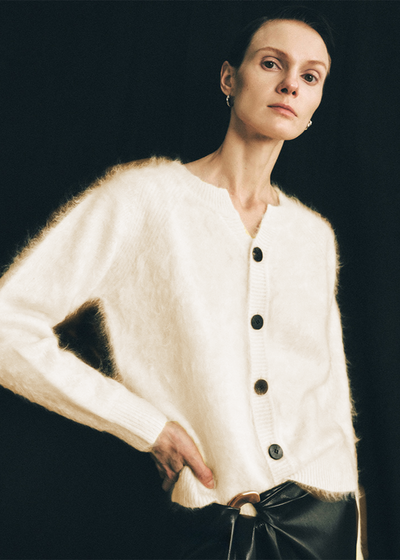 Brushed Cashmere Cardigan - White