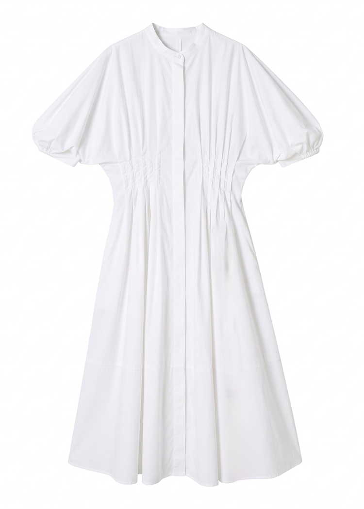 Cotton Midi Shirt Dress in White