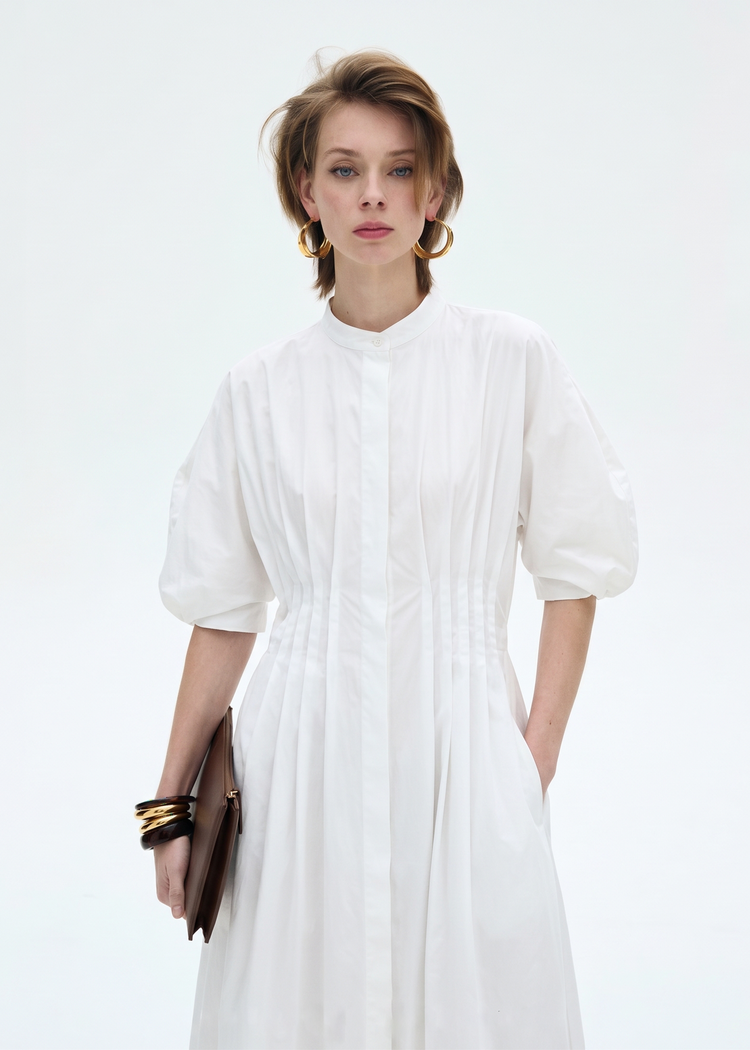 Cotton Midi Shirt Dress in White