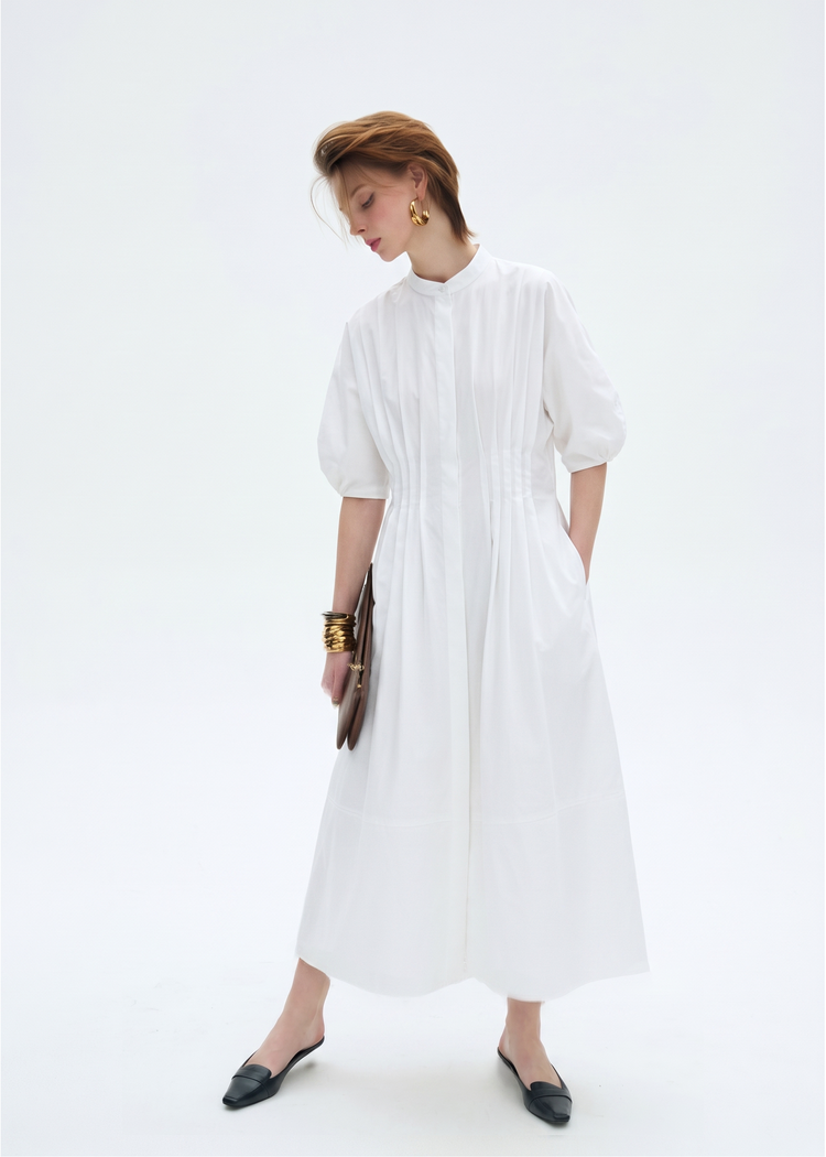 Cotton Midi Shirt Dress in White