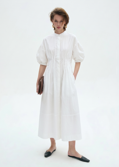 Cotton Midi Shirt Dress in White