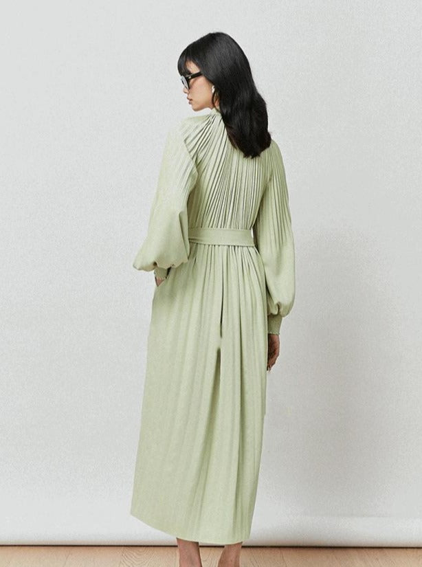 Pleated Long Sleeve Midi Dress