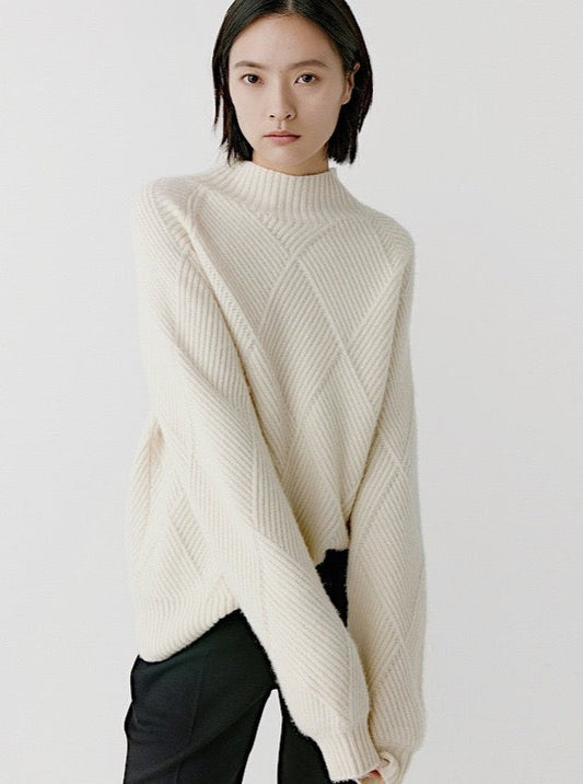 Ribbed Pattern Roll Neck Jumper