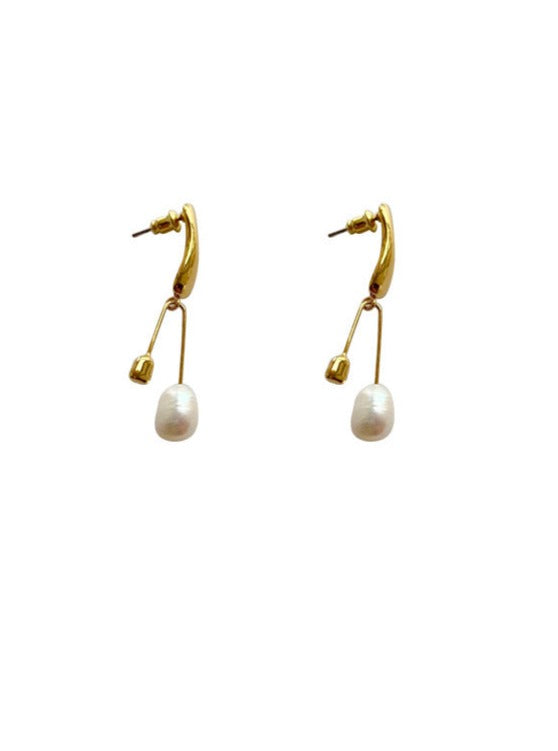 Freshwater Pearl Drop Gold Plated Earring